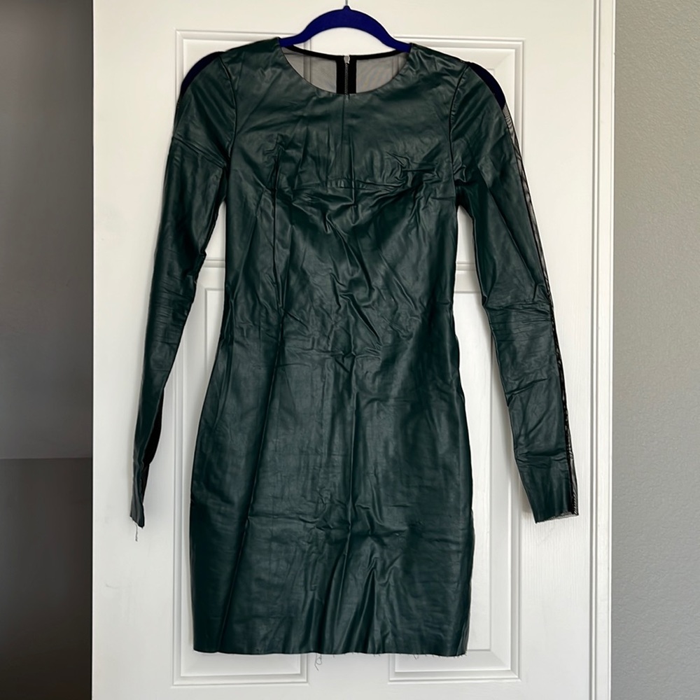 BCBG long sleeve leather dress